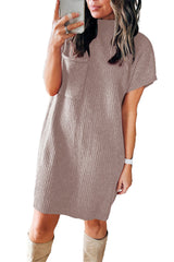 Blackish Green Patch Pocket Knit Short Sleeve Sweater Dress