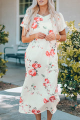 White Floral Print Side Slits T Shirt Dress