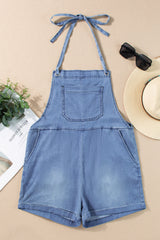 Black Denim Adjustable Knotted Straps Pocketed Romper