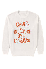 White Gobble Til You Wobble Pop Up Crochet Plus Size Sweater