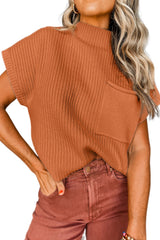 Mineral Red Patch Pocket Ribbed Knit Short Sleeve Sweater