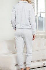 Gray Solid Color Half Zipped Top and Drawstring Pants Loungewear Set