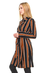 Trench Coat Multi Stripe Long Line Belted Jacket