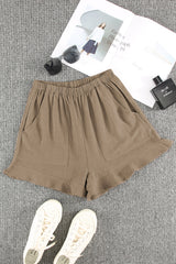 Green Casual High Waist Pocketed Ruffle Shorts