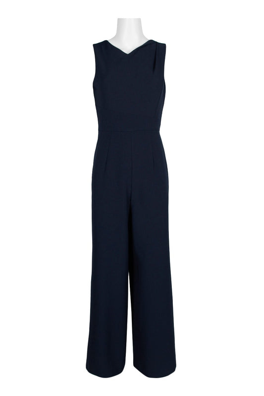 Donna Ricco V-Neck Sleeveless Zipper Back Solid Crepe Jumpsuit