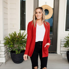 Shawl Collar Patch Pocket Long Sleeve Open Cardigan