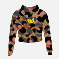 Jacki Easlick Leopard Print Happy Face Cropped Sweatshirt