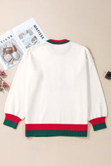 White Holly Jolly Colorblock Trim Drop Shoulder Plus Size Sweater