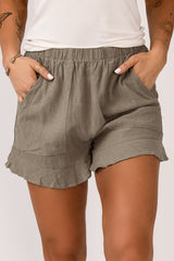 Green Casual High Waist Pocketed Ruffle Shorts