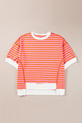 Pink Stripe Colorblock Drop Sleeve Oversized T Shirt