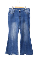 Blue Plus Size Exposed Seam High Waist Flare Jeans