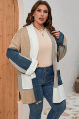 Multicolor Plus Size Colorblock Knit Cardigan