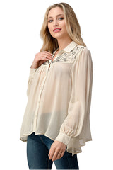 Mesh Blouse Shirt Top With Beaded Jewel Trim