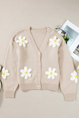 Parchment 60s Flower Decor Button Cable Knit Cardigan