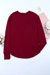 Green Plain Solid Casual Thumbhole Long Sleeve Top