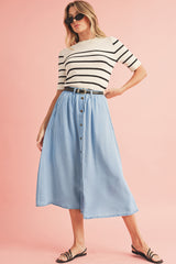 Mist Blue Fully Buttoned Long Denim Skirt