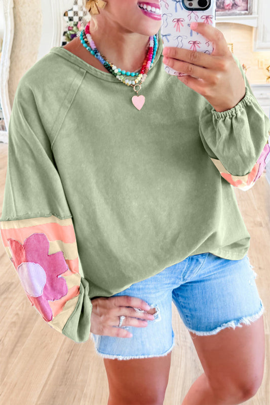 DUNE Flower Patchwork Exposed Seam Raglan Sleeve Top