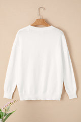 White Glitter Merry & Bright Round Neck Knit Sweater