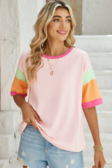 Light Blue Color Block Sleeve Round Neck Oversize Top