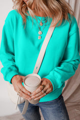 Smoke Green Solid Color Drop Shoulder Terry Sweatshirt