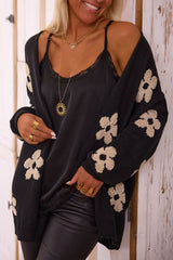 Black 60s Vintage Flower Drop Shoulder Cardigan