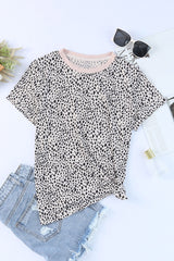 Black Cheetah Print Casual Short Sleeve Crew Neck T Shirt