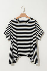 Black Striped Batwing Sleeve Oversized Top