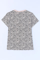 Black Cheetah Print Casual Short Sleeve Crew Neck T Shirt