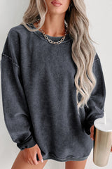 Pink Solid Ribbed Round Neck Pullover Sweatshirt