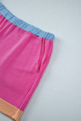 Bright Pink Ribbed Colorblock Plus Shorts Set