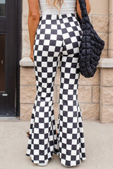 Black Checkered High Rise Flared Pants