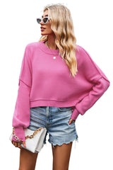 Hot Pink Exposed Seam Oversized Cropped Sweater