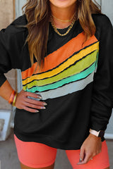 Black Rainbow Colorblock Plus Size Sweatshirt