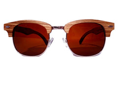 Full Wood, Half Rim Wooden Sunglasses, Tea Polarized Lenses