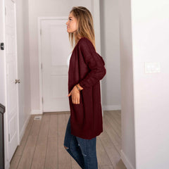 Waffle Knit Pocketed Long Sleeve Low-gauge Open Cardigan Sweater