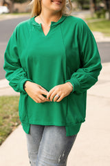 Bright Green Exposed Seam Notched Neck Plus Size Sweatshirt