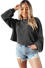 Black Casual Cording Drop Shoulder Puff Sleeve Blouse