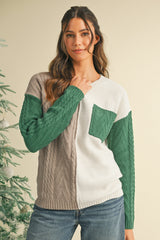 Gold Flame Colorblock Pocket Drop Shoulder Sweater