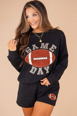 Black GAME DAY Rugby Football Graphic Pullover and Shorts Set