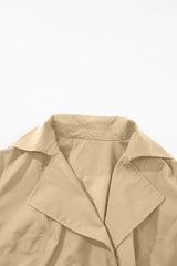 Collared Neck Tie Waist Buttoned Long Sleeve Trench Coat