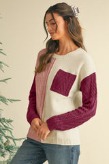 Gold Flame Colorblock Pocket Drop Shoulder Sweater