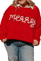 Fiery Red Merry Graphic Christmas Plus Size Sweater