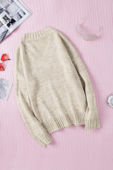 White V Neck Drop Shoulder Knitted Sweater