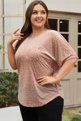 Khaki Leopard Print Plus Size Half Sleeve T Shirt