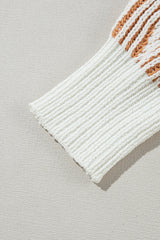 Chestnut Striped Contrast Trim Loose Sweater