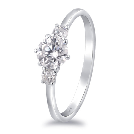 White Moissanite 3-Stone Ring Sterling Silver