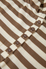 Brown Stripe Drop Sleeve Plus Size Henley Hoodie