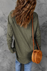 Green Plain Solid Casual Thumbhole Long Sleeve Top