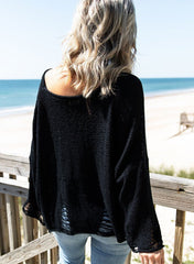 Black Distressed Boxy Fit Crop Knit Sweater