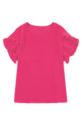 Bright Pink Ruffled Short Sleeve Plus Size Top